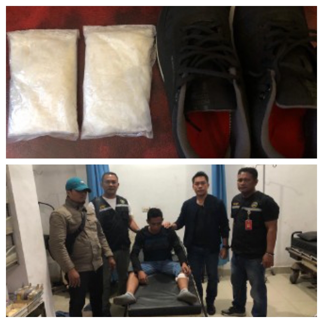 Tersangka Hanistan di RS Surya Stabat dan barang bukti 300 gram sabu. (mimbar/ist)