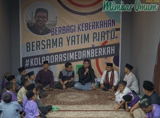 Bobby Nasution bersama anak yatim piatu di Ruang Aspirasi Gerakan Medan Berkah. (mimbar/ist)