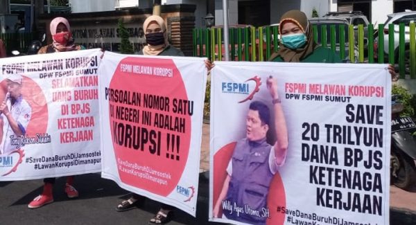 Buruh FSPMI Demo di Depan Kantor BPJS Ketenagakerjaan