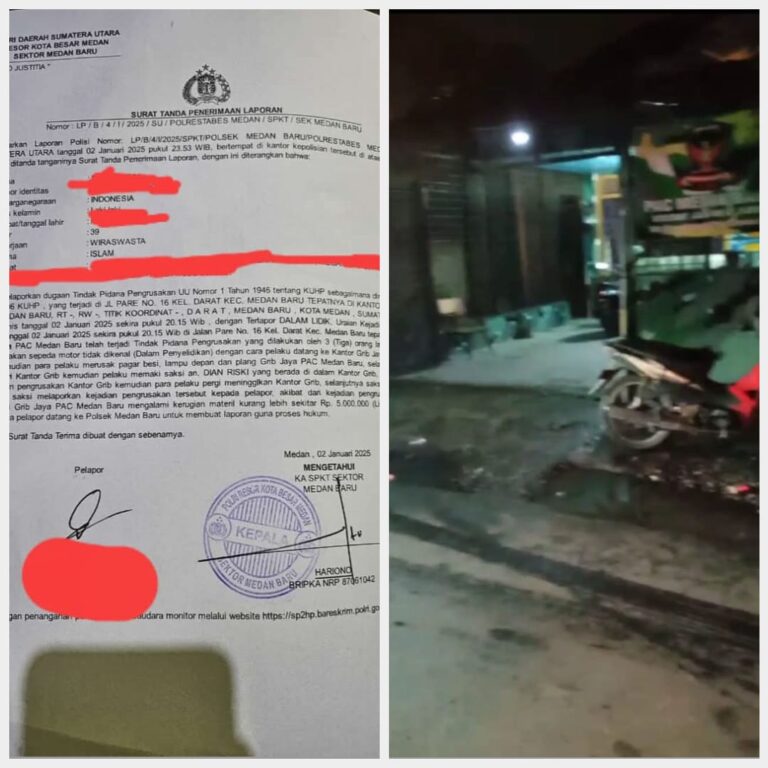 Kantor PAC GRIB JAYA Kecamatan Medan Baru Dilempari OTK, Polisi Diminta Usut Tuntas