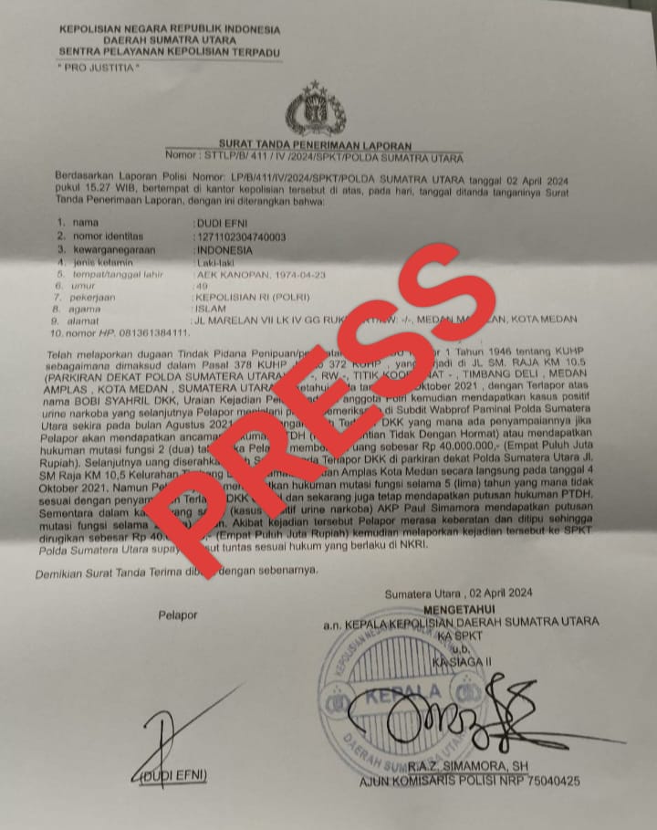 Setahun, Laporan Mantan Tekab Narkoba Polrestabes Medan Tak Diproses