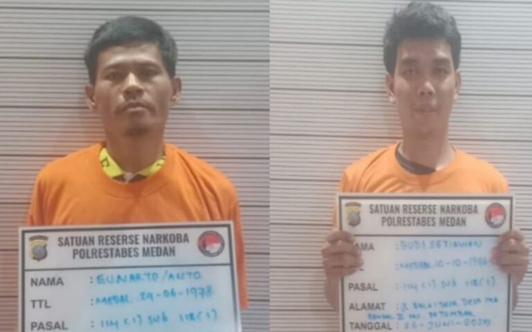 Polrestabes Medan Tangkap Dua Tersangka Pengedar Sabu di Jalan Balai Desa Marindal