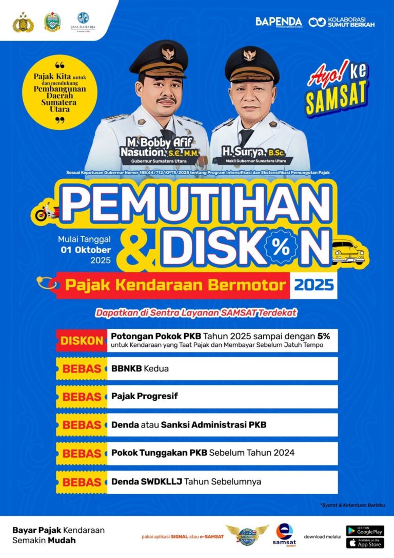 Bebas Denda, Diskon Hingga 5%: Pemutihan Pajak Kendaraan Bermotor Sumut Mulai 1 Oktober