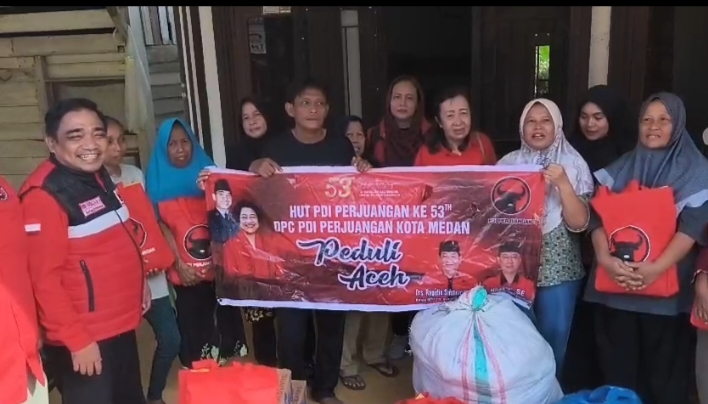 Peringati HUT ke – 53, DPC PDI Perjuangan Medan Salurkan Bantuan Masyarakat Terdampak Bencana di Aceh Tamiang