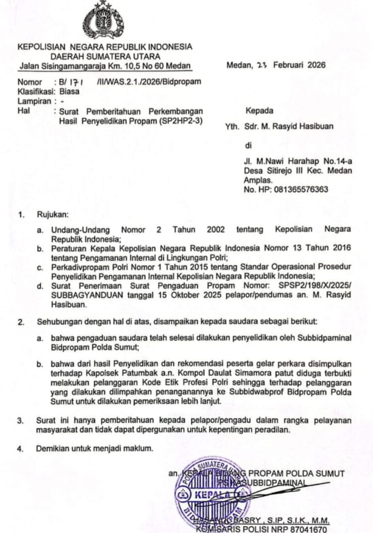 Diduga Langgar Kode Etik Profesi Polri : Kapolda dan Kapolrestabes Medan Diminta Evaluasi Kapolsek Patumbak